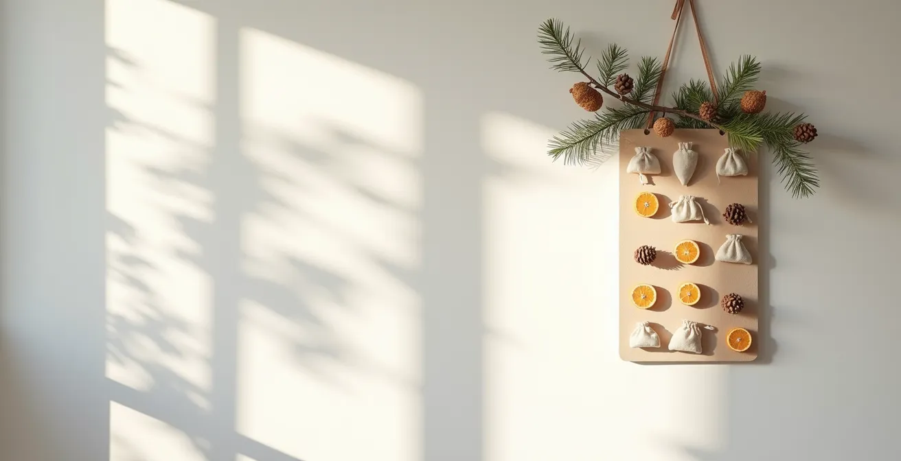Calendrier de l'Avent écologique fait de branches et décorations naturelles
