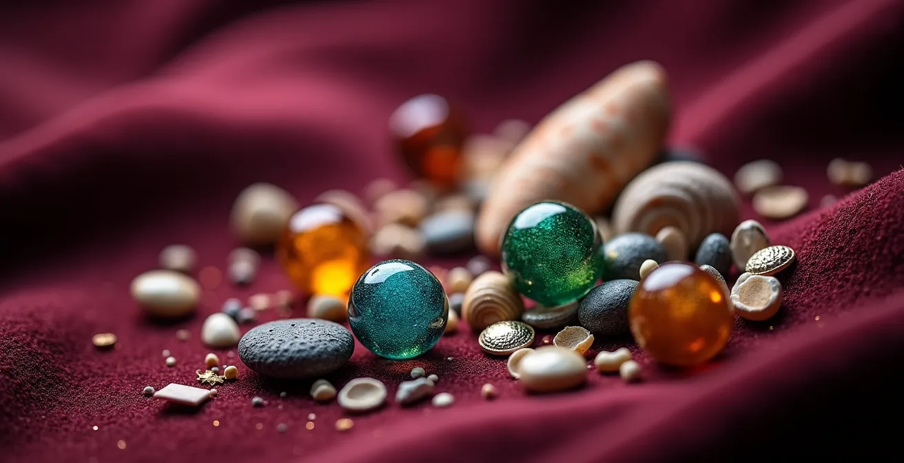 Vue macro de petits trésors colorés et brillants pour calendrier de l'Avent